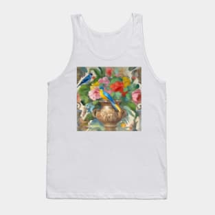 Birds, roses, cat and classical urn, oil painting seamless pattern Tank Top